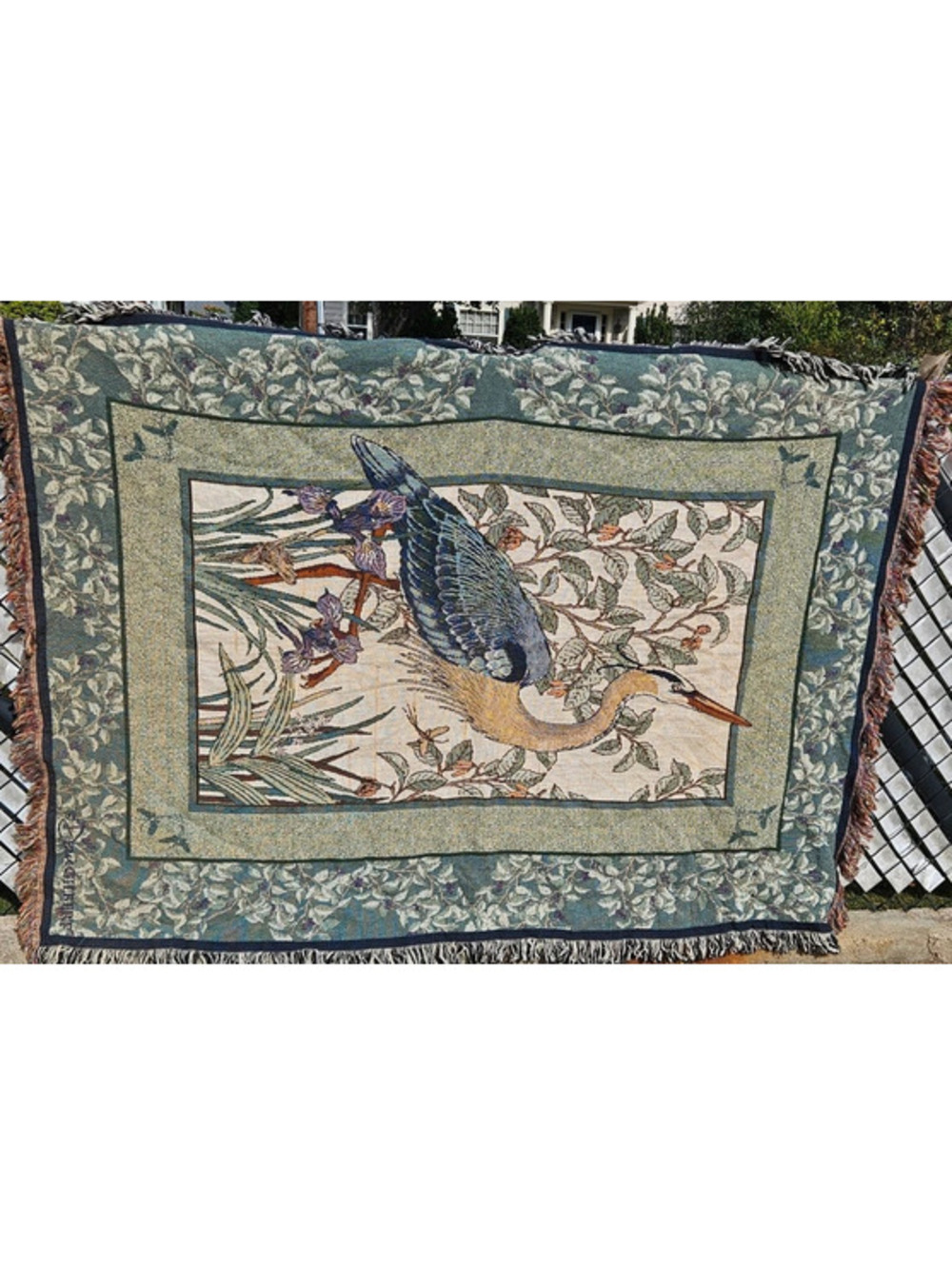 VTG Dan Gilbert Blue Heron Tapestry Throw 70x48 USA Country Cottage NOS